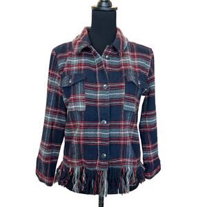 New ~ FRESHMAN NORDSTROM ~ Kids' Plaid Fringe Hem Shacket Size XL 16
